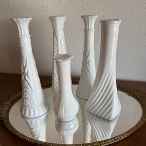 Vintage Milk Glass Vase Collection Set of 5, Cottagecore White Bud Vases